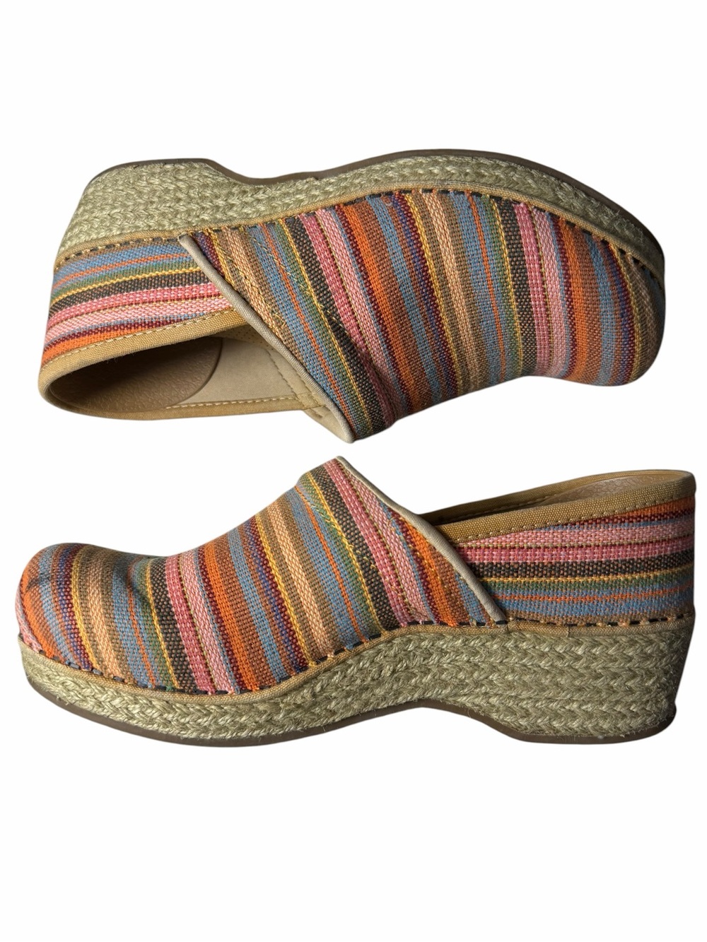 Dansko Slip On Shoes Jute Pro Weave Vegan Clog Rainbow Multi Stripe Sz 39 Nurse - Picture 3 of 16
